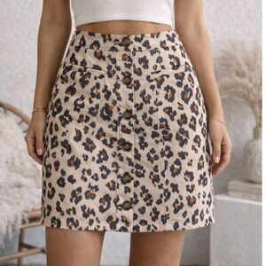 Maurices Leopard Print Button Front Mini Skirt High Rise NWT Size 6